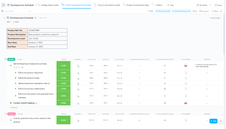 ClickUp Development Schedule Template