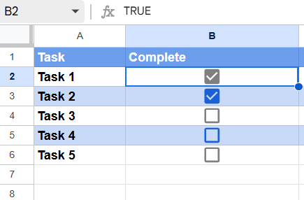 True or False Checkbox in Google Sheets