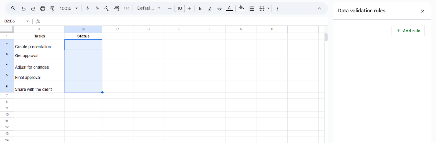 How to insert a checkbox in Google Sheets: Data Validation Settings