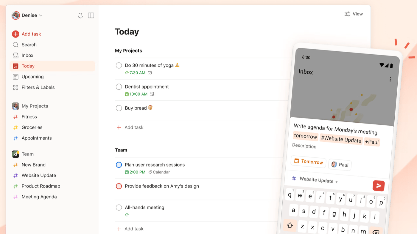 Aesthetic planner apps: Todoist for gamified planning