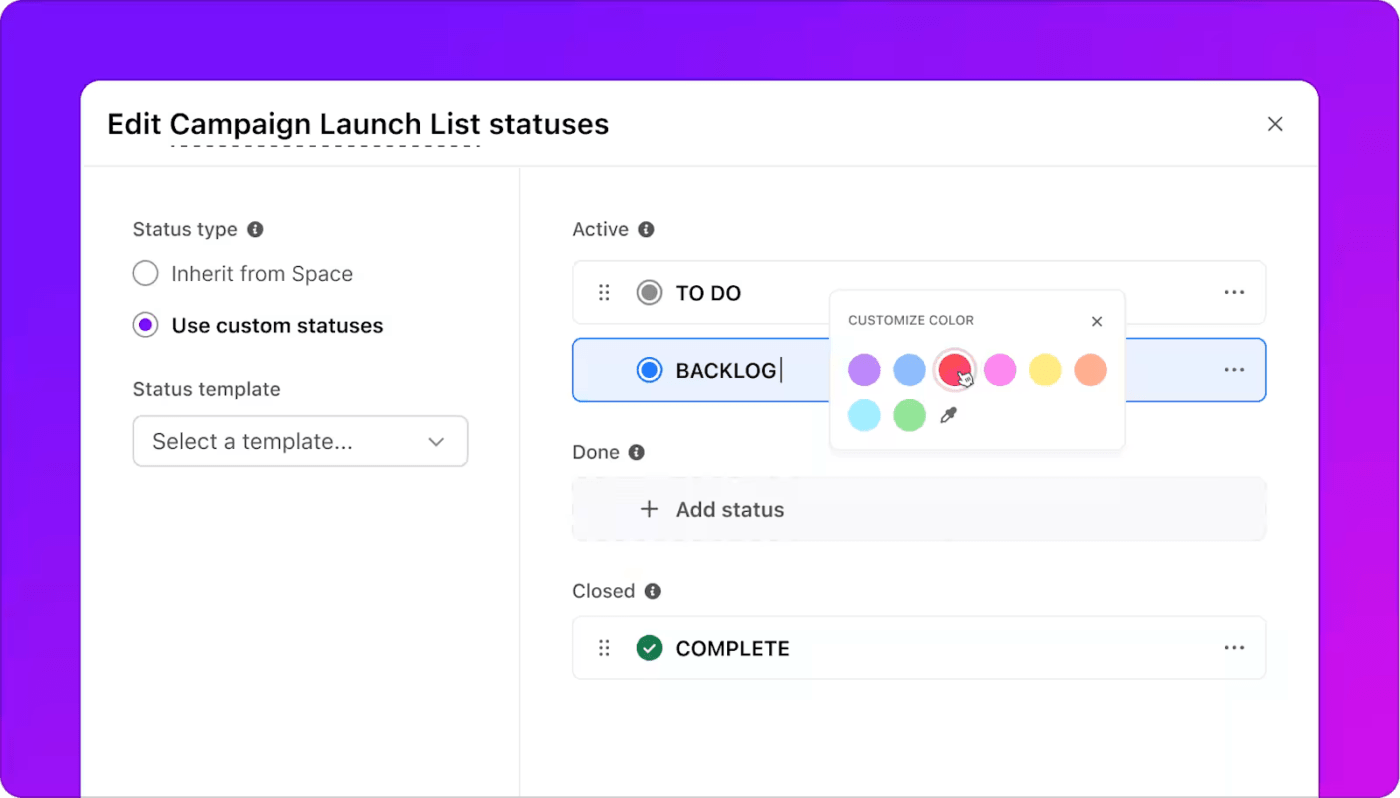 How to store client information: Use ClickUp Tasks to schedule client data update tasks