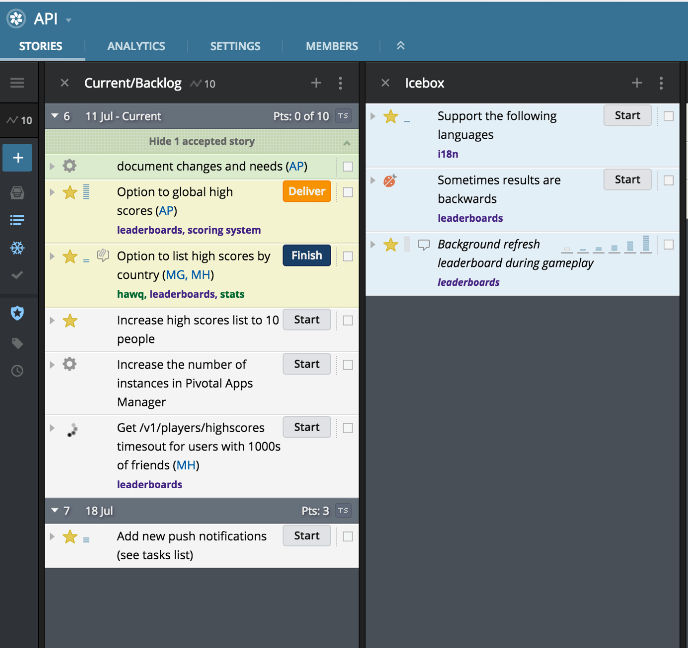 Pivotal Tracker per la creazione di storie Scrum