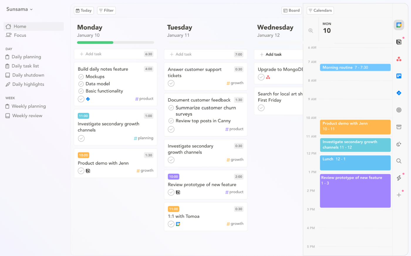 Aesthetic planner apps: Sunsama for personal productivity