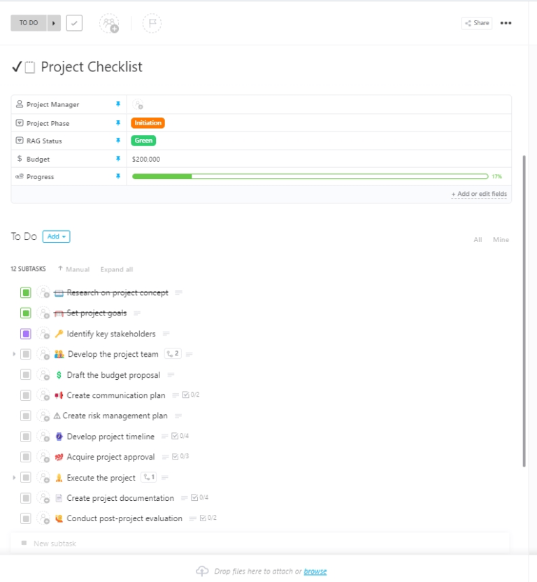 ClickUp Project Checklist Template