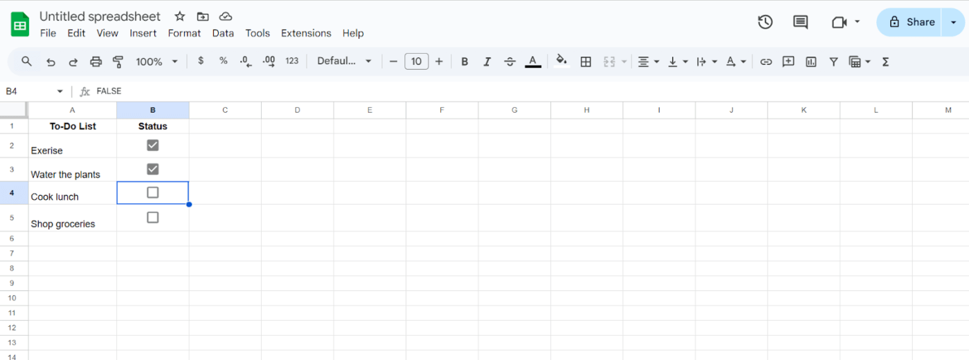 How to insert a checkbox in Google Sheets: True or False Checkbox