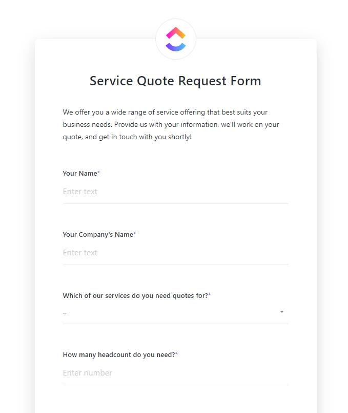 ClickUp service quote form