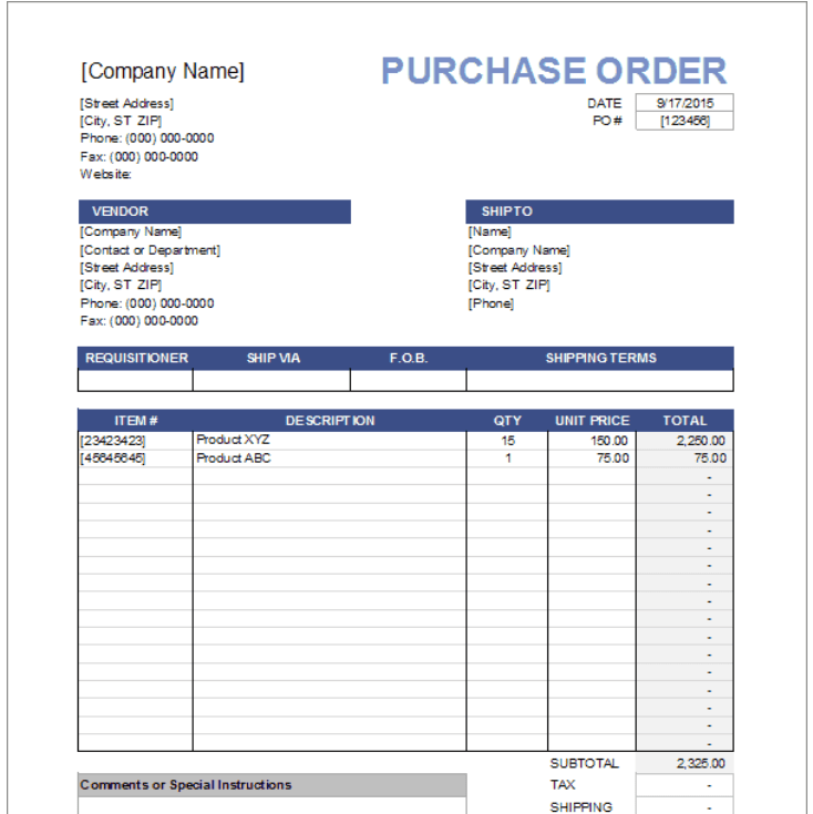 Excel Purchase Order Template by Vertex42