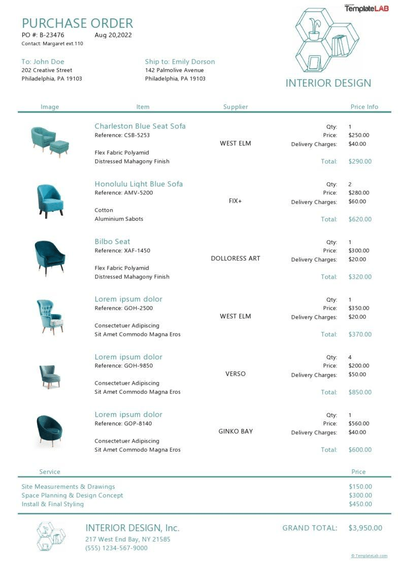 Purchase Order Template excel  by TemplateLAB