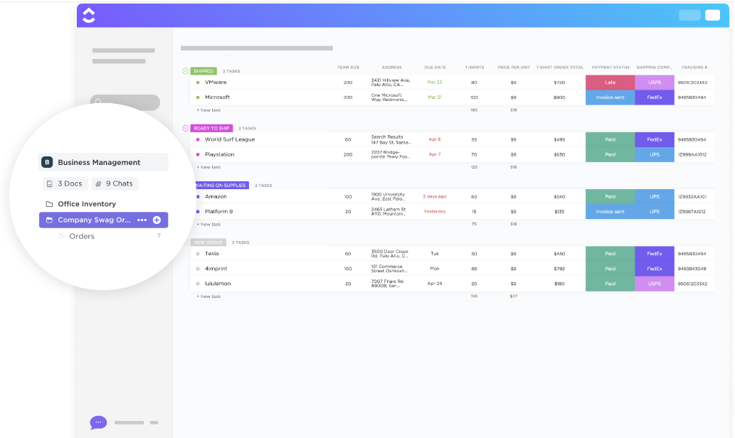 ClickUp Company Swag Orders Template purchase order template excel