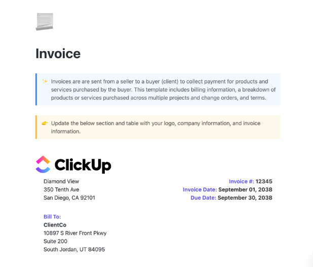 8. ClickUp Invoice Template purchase order template excel