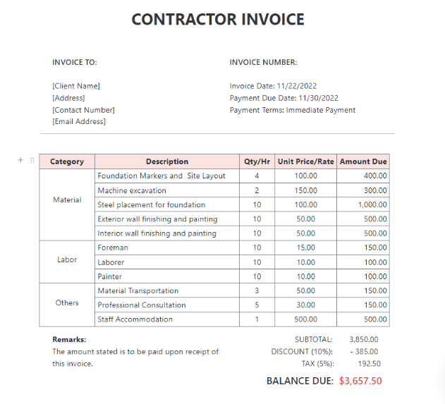 9. ClickUp Contractor Invoice Template purchase order template excel