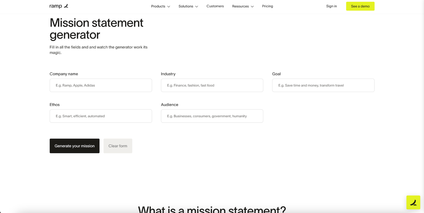 Ramp mission statement generator