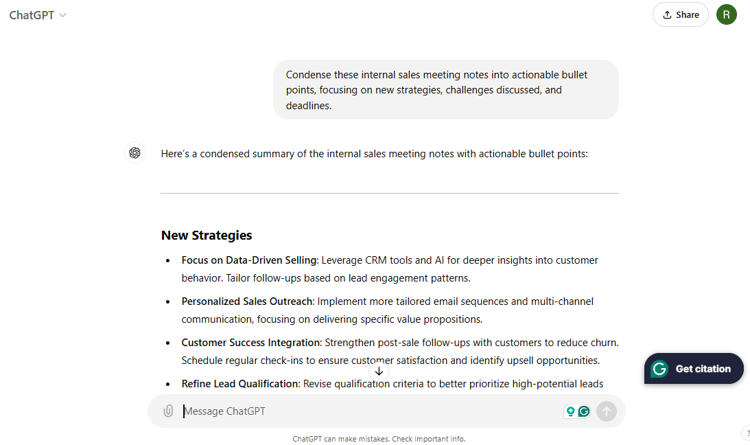 How to Use ChatGPT for Sales - Summarize meeting notes