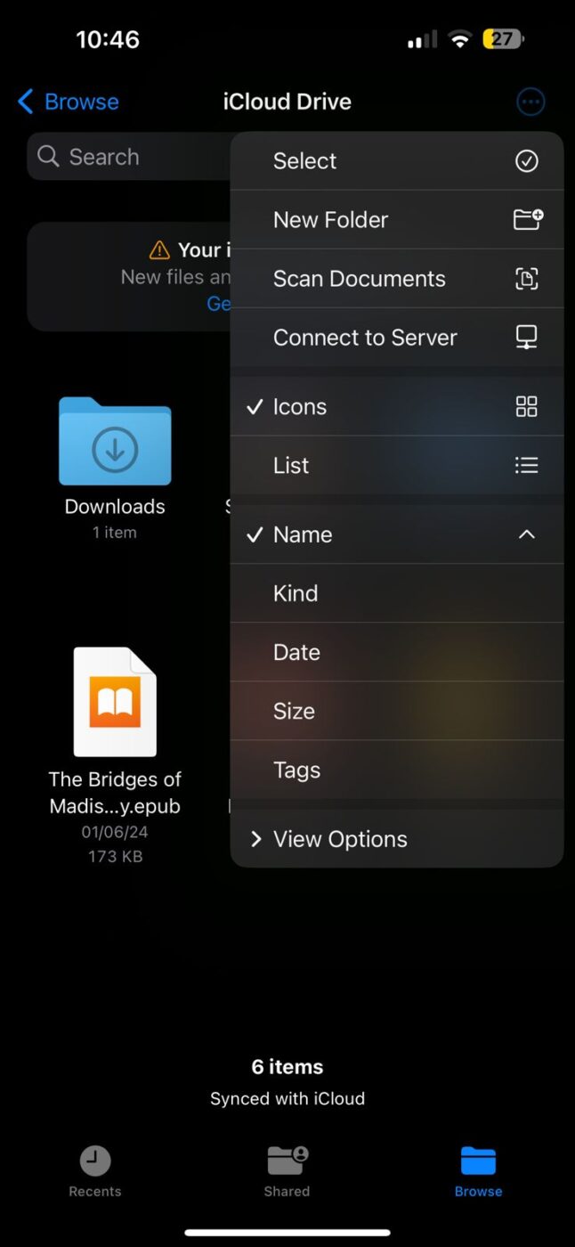 Click on the the three dots on the right corner to create new folders and sort your files