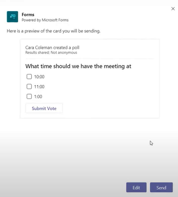 How to Create a Poll in Teams: Click Send to share poll with the group chat in Microsoft Forms