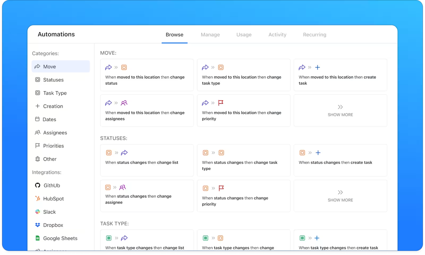 Impostate trigger per automatizzare le attività ripetitive e rimanete aggiornati con le Automazioni di ClickUp