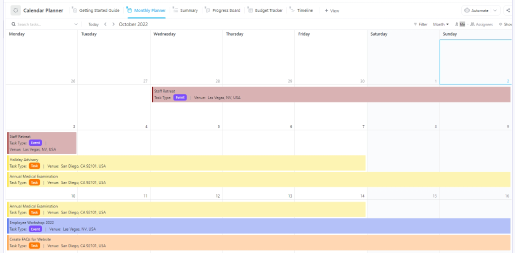 ClickUp Calendar Planner Template