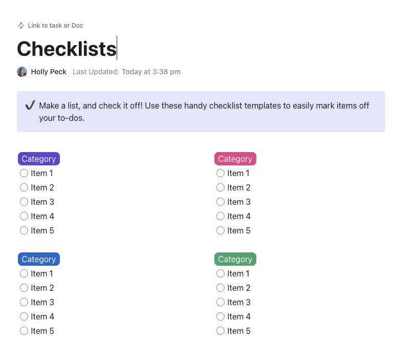 ClickUp Checklists Template