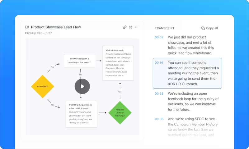 Transcribe every moment in ClickUp Clips with AI