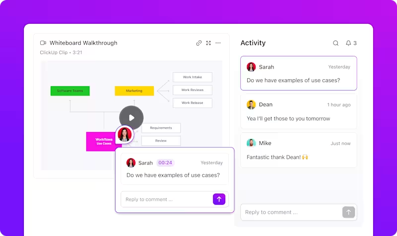 Comment on ClickUp Clips to give your team feedback in real time