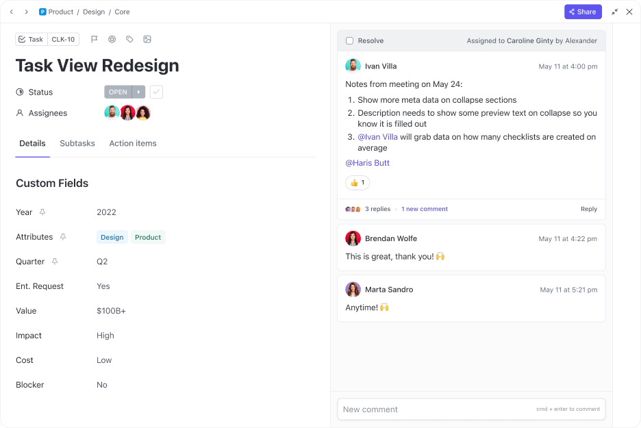 Tailor task details with ClickUp Custom Fields for crystal-clear workflows