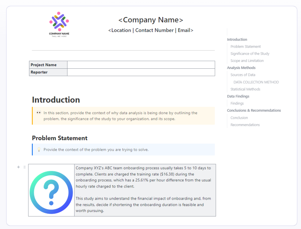 ClickUp Data Analysis Findings Template