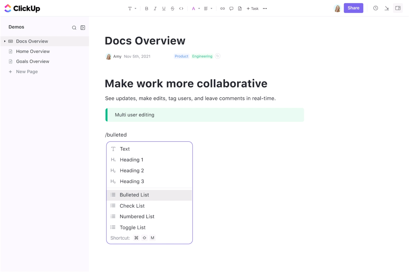 ClickUp Docs: Write API documentation with your team