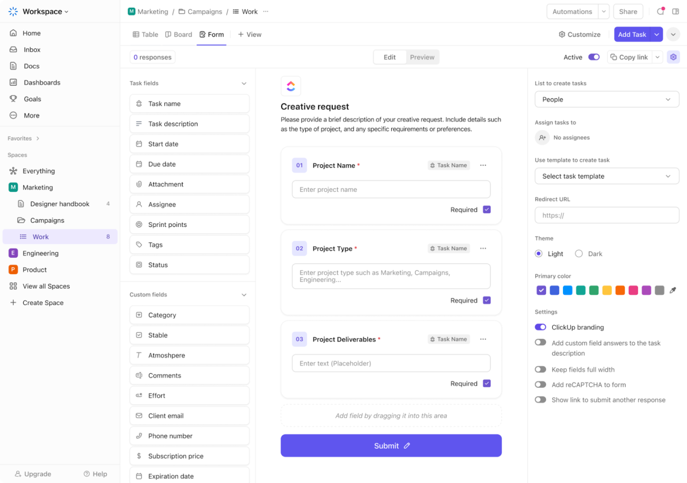 Gather insights from employees and improve intranet content with ClickUp Forms