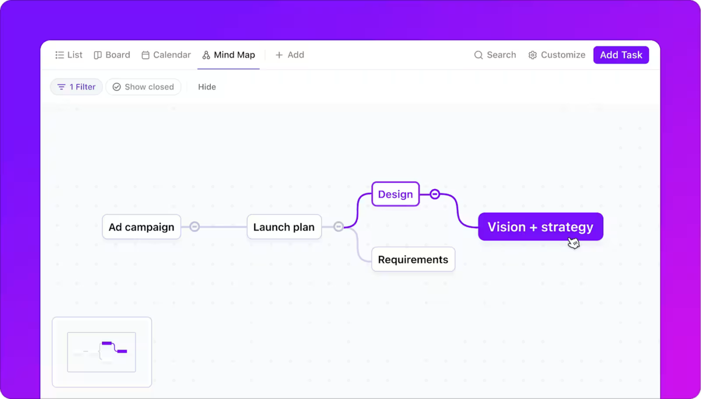 Organize and connect stakeholders using ClickUp Mind Maps for better communication flow