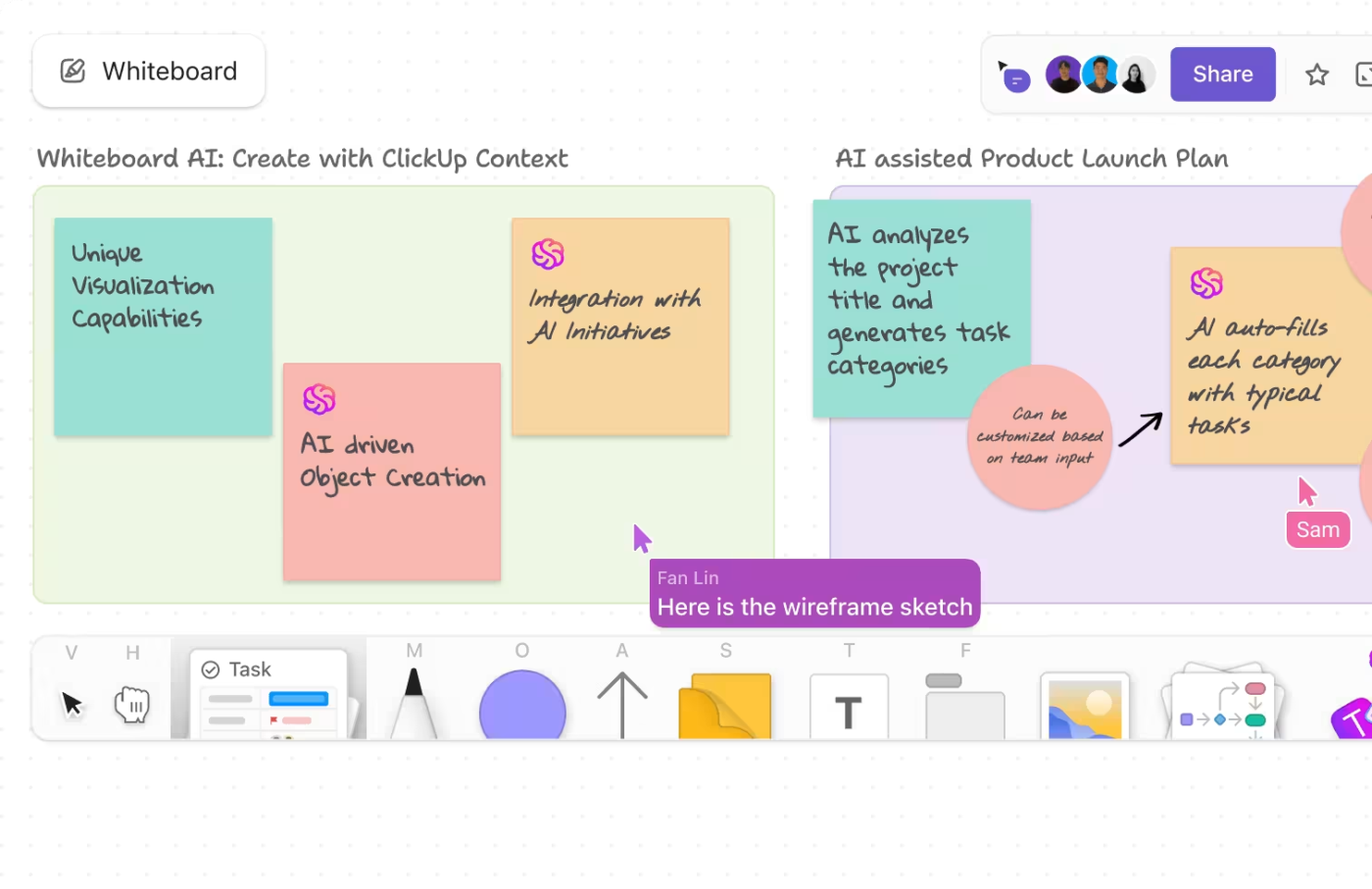 ClickUp Whiteboards: Market research simplified for a competitive edge