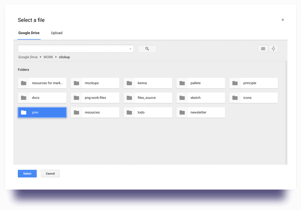 Easily browse and preview files using the ClickUp and Google Drive Integration