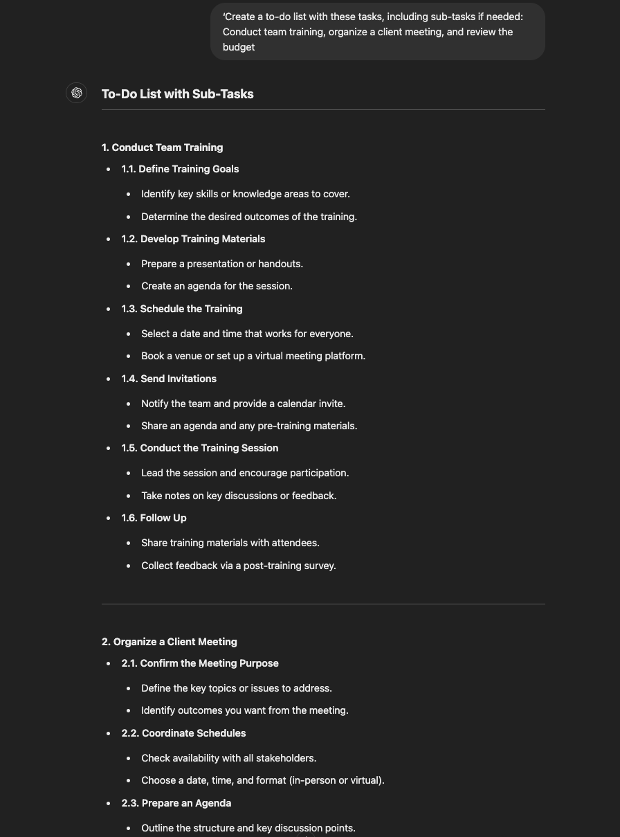 Create a to-do list with chatgpt