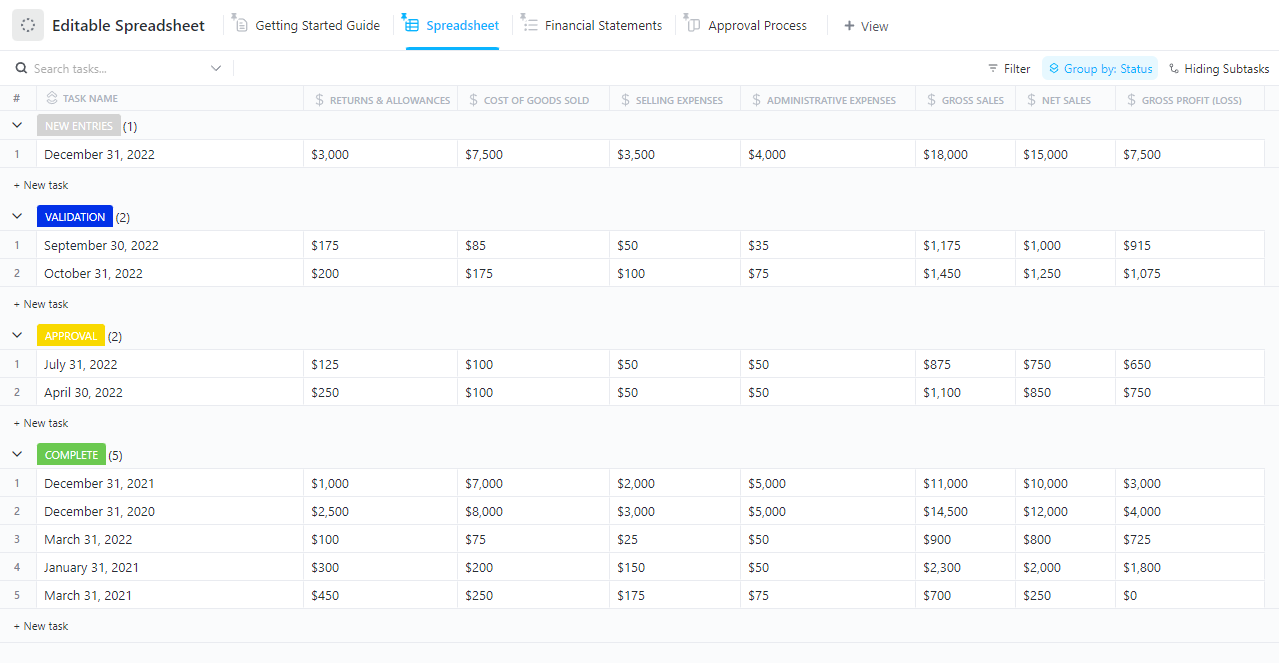 Editable Spreadsheet