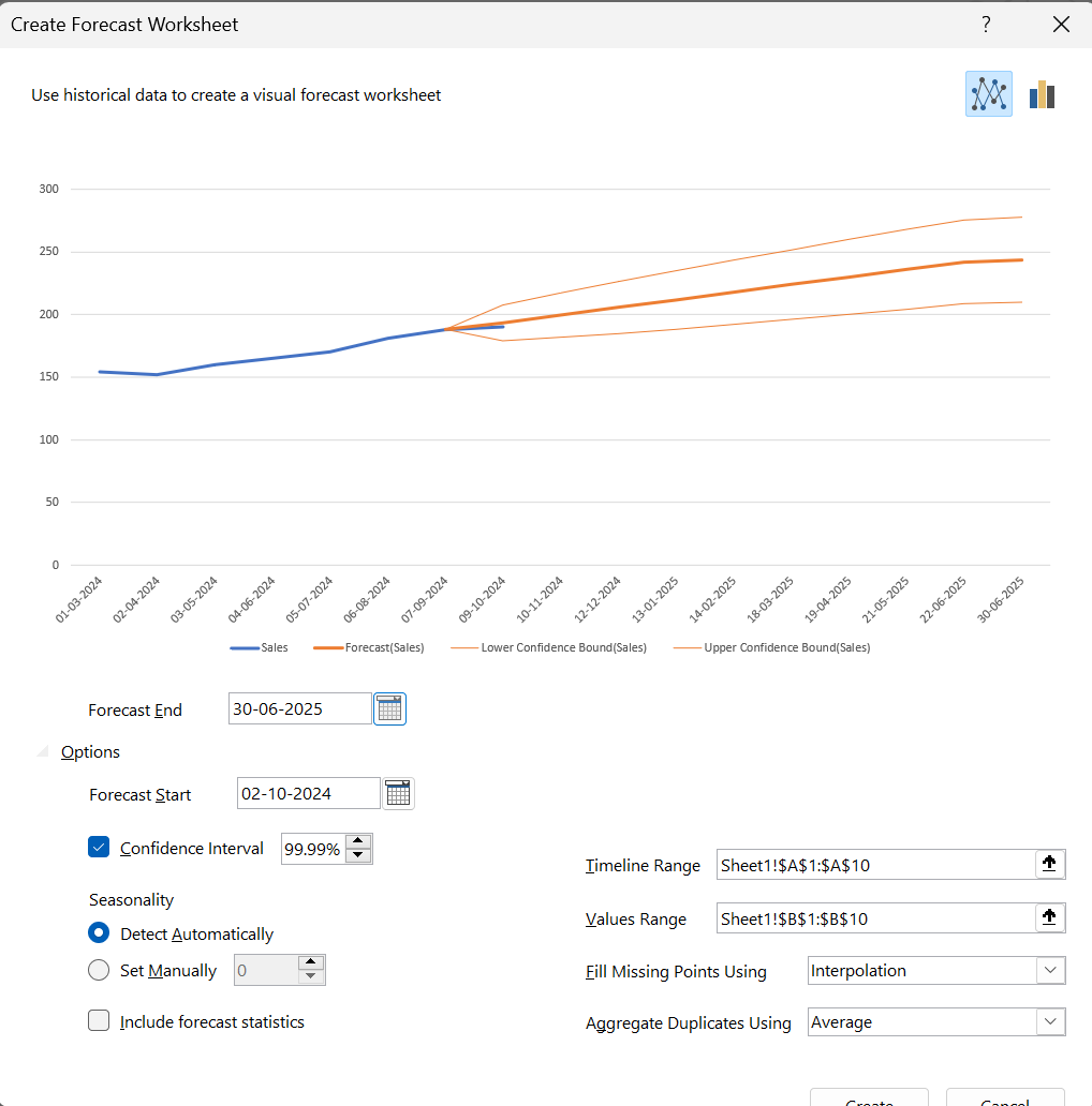 Add specifications to different criteria of the Forecast Worksheet