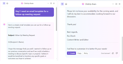 ClickUp Brain으로 이메일 템플릿을 효율적으로 생성하세요