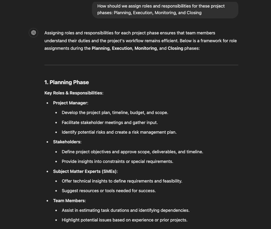 assigning roles and responsibilities using chatgpt 