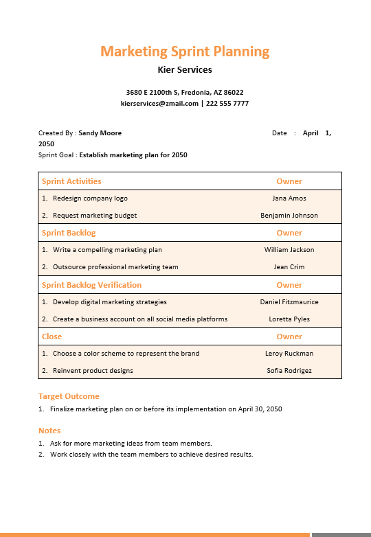 Marketing Sprint Planning Template by Template.Net