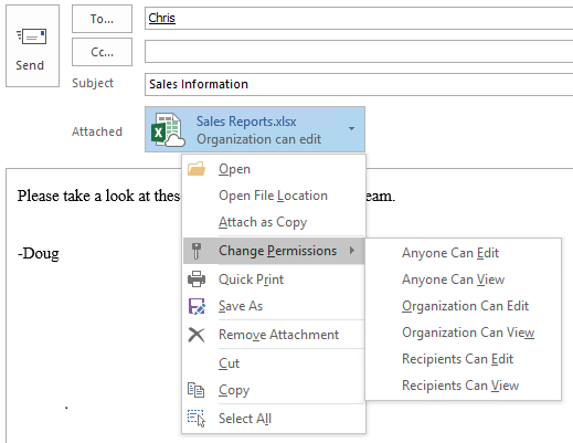 Modern attachments : onedrive vs google drive