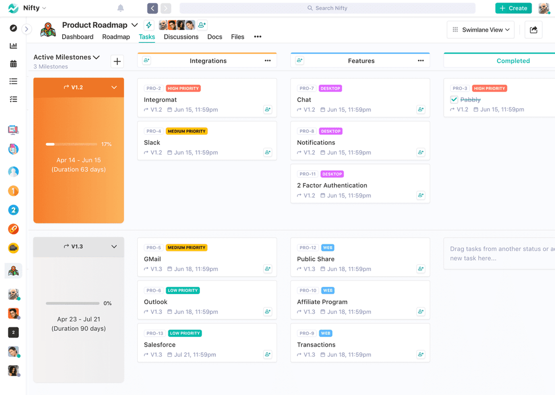 Nifty combines features like roadmaps, tasks, discussions, agile documentation, and reporting.