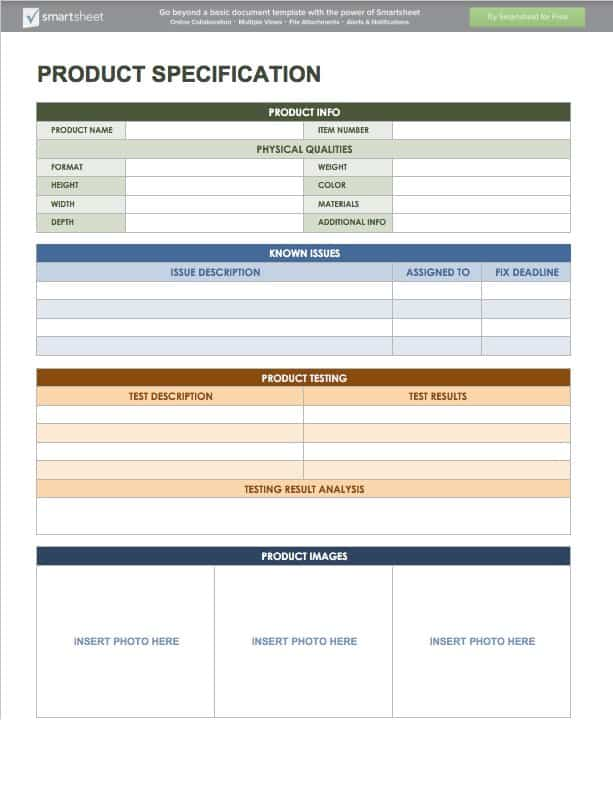 How to Write a Product Specification example via Smartsheet