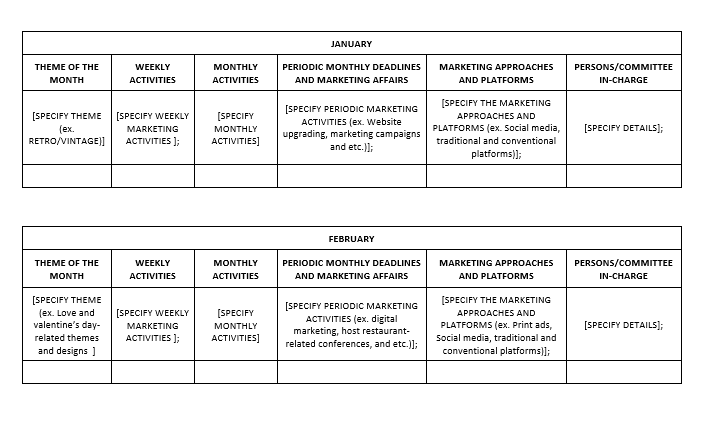 Restaurant Marketing Planning Calendar Template by Template.Net