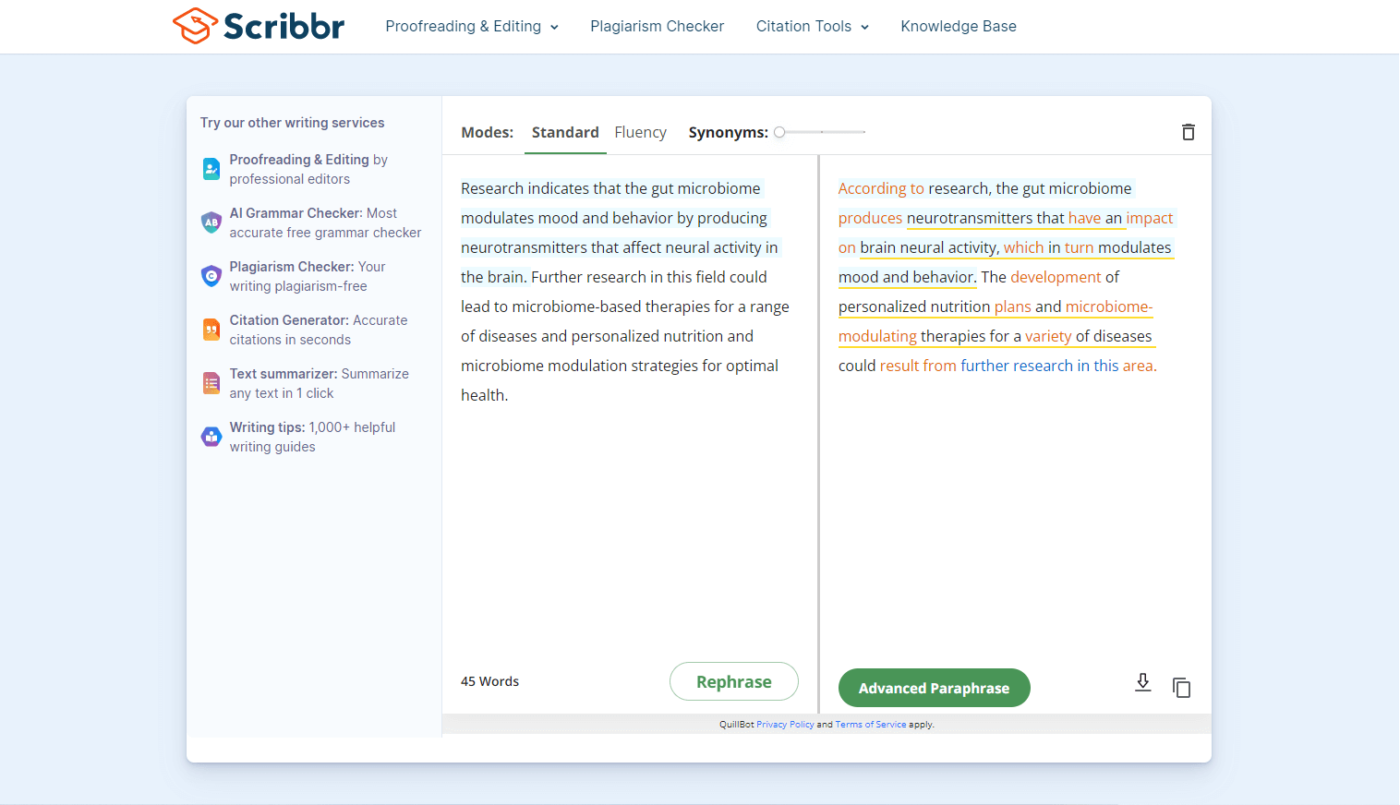 Scribbr tailors its features to academic writing, offering tools like plagiarism detection, grammar checks, and citation support.