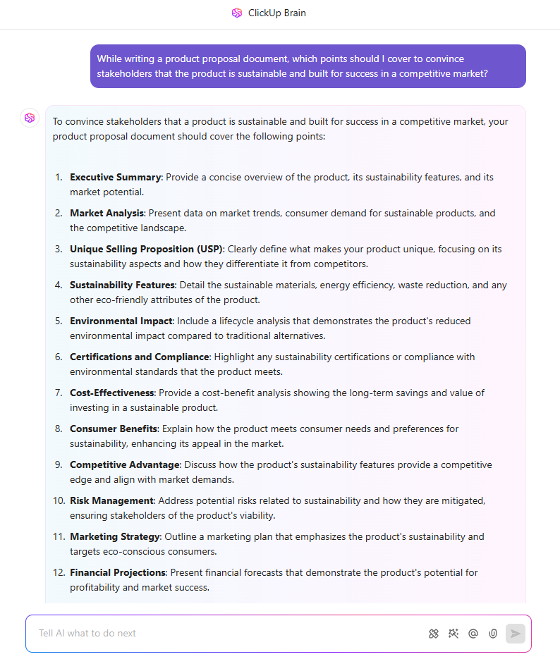 Use ClickUp Brain to Write a Product Proposal