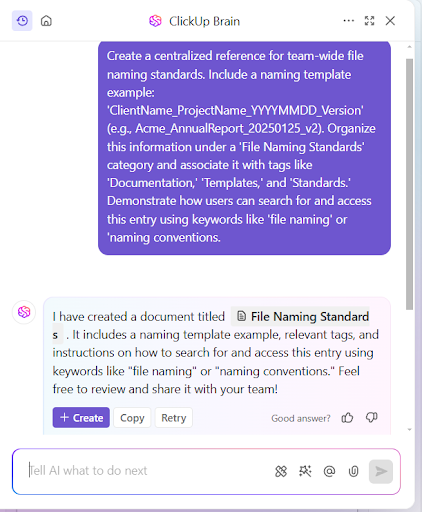 Bring in consistency in naming using ClickUp Brain