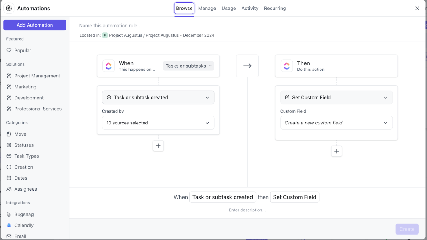 Kotak dialog ClickUp Automations