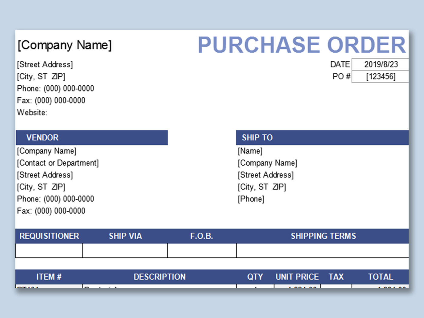 Purchase Order with Price List Template 