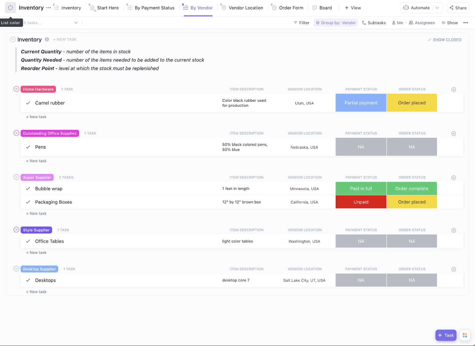 ClickUp Inventory Template