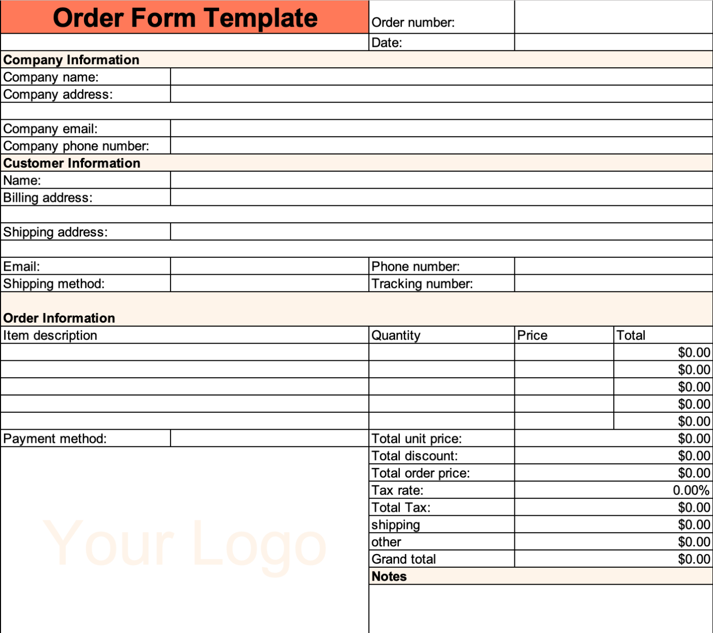 Order Form Template 