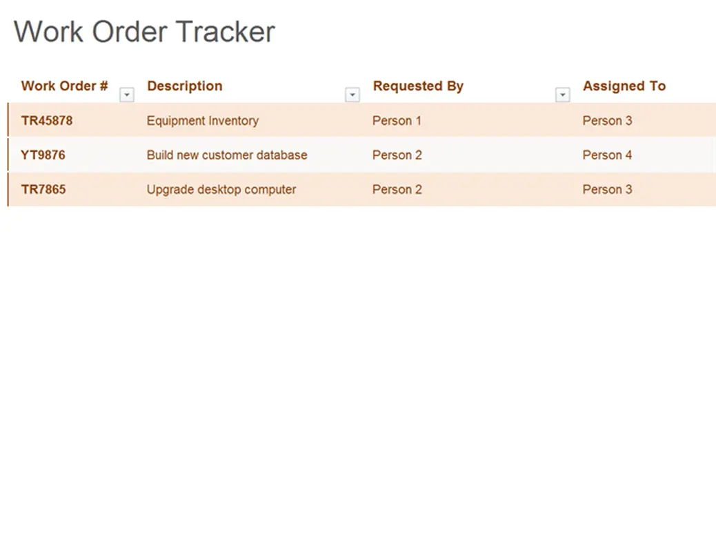 Work Order Tracker Template 