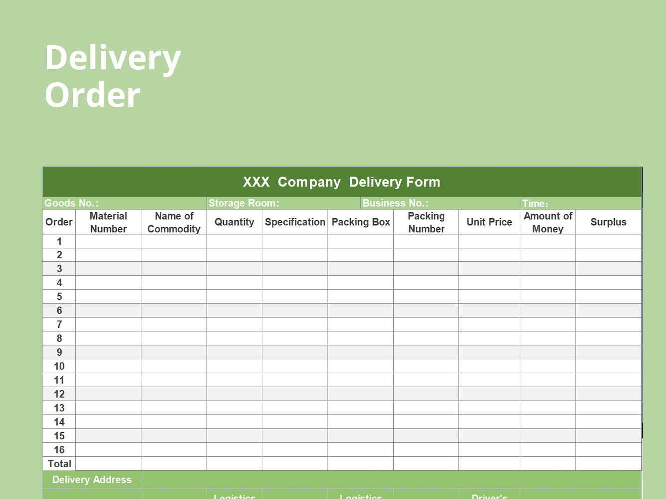 Simple Delivery Order Template 